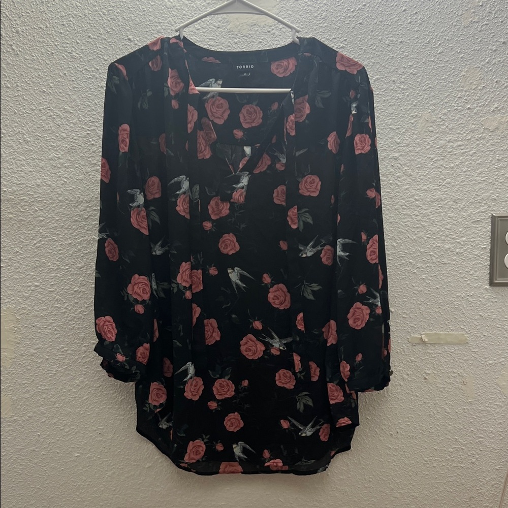 Torrid Black and Pink Floral Blouse
